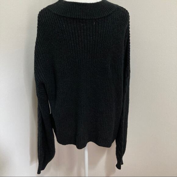 new Nordstrom BP. Braided Balloon Sleeve Sweater Black size XL - Picture 8 of 10